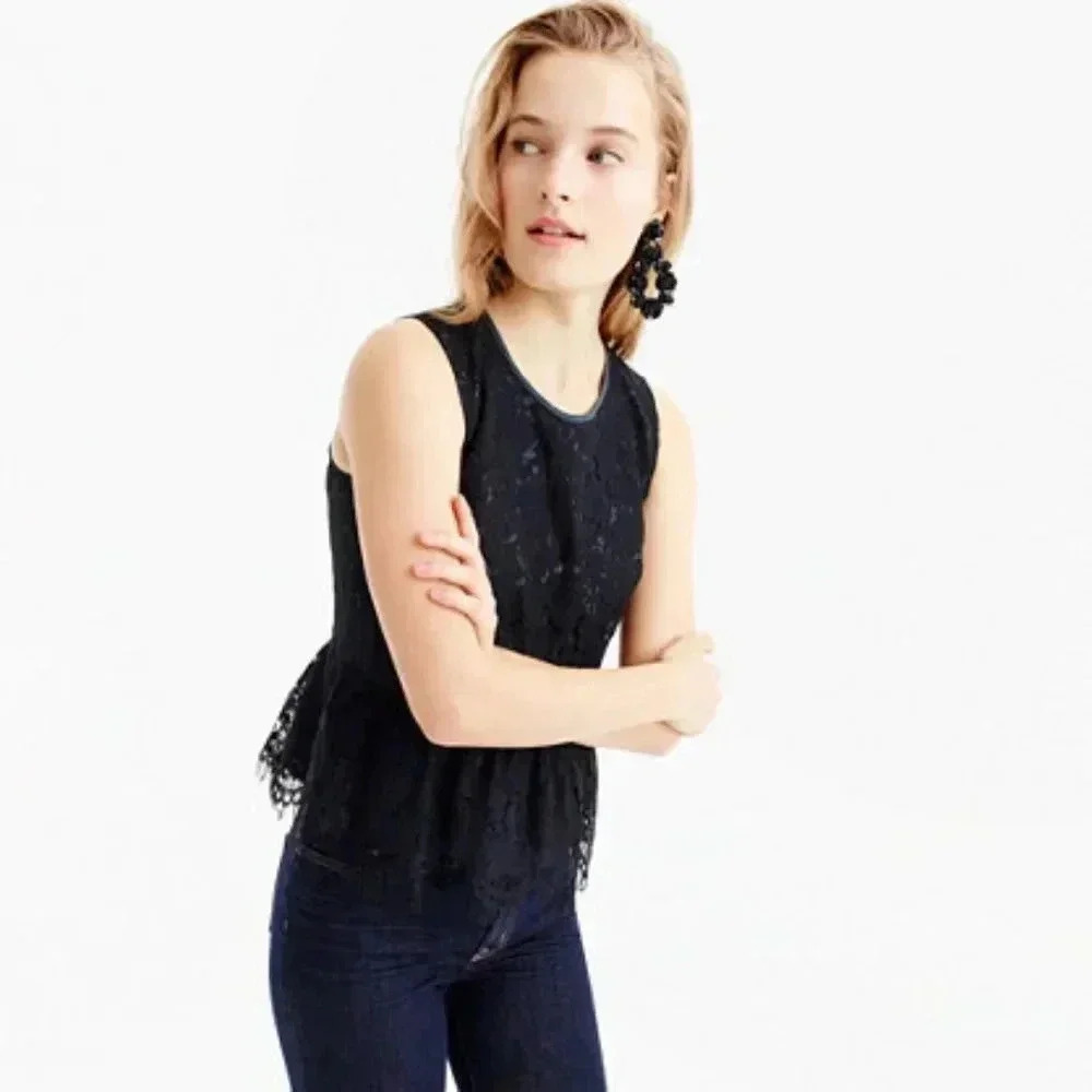 J. Crew Lace Peplum‎ Black Top 2